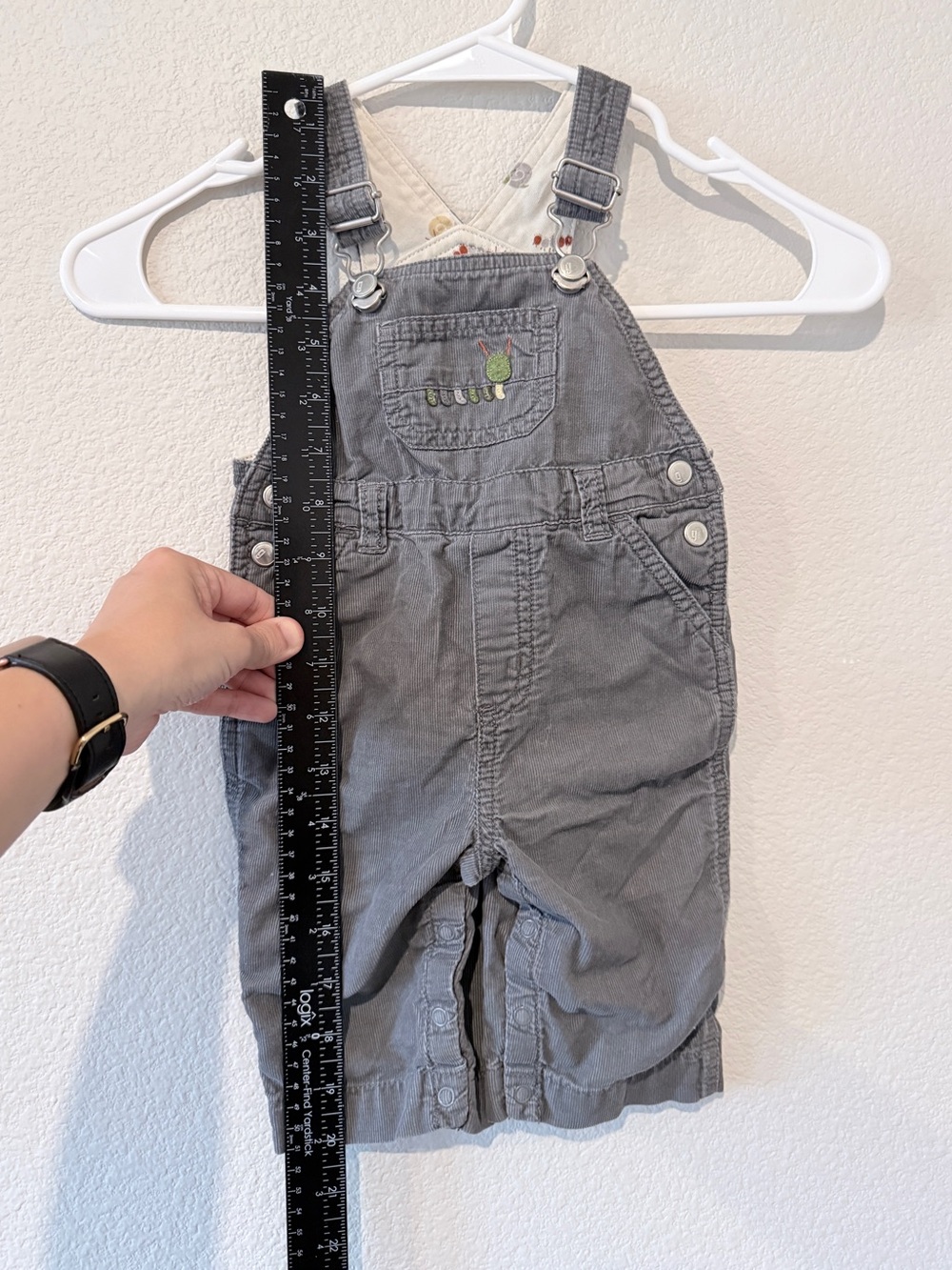 Vintage Gymboree Caterpillar Corduroy Overalls 3-6M Gray Cottagecore Y2K Baby - Picture 5 of 8